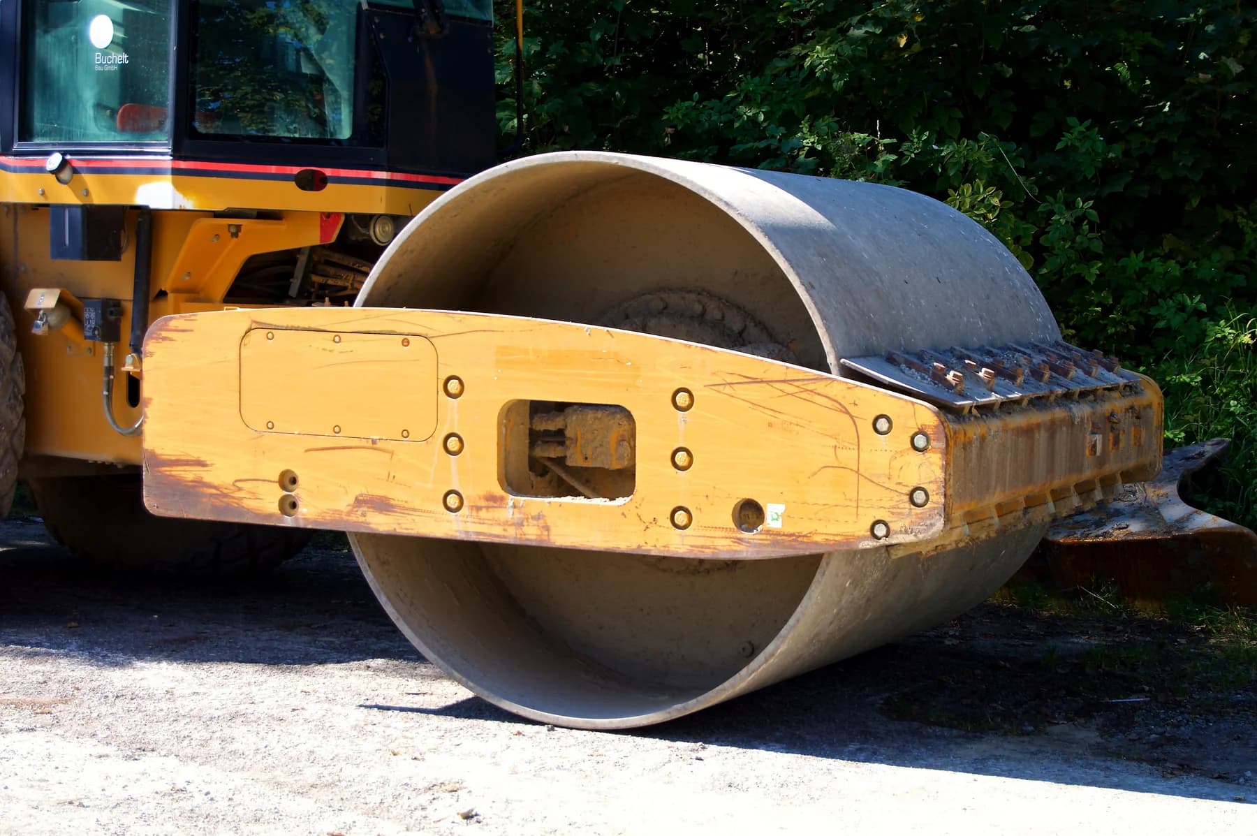 Road roller used during an asphalt paving operation